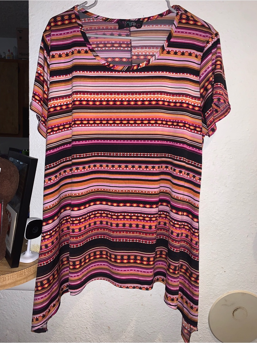 Ava & Viv Pink Orange Striped Short Sleeve Tunic